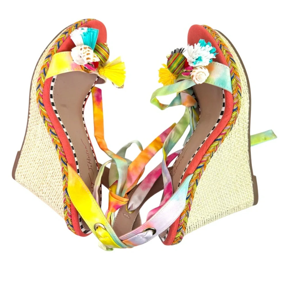 Betsey Johnson Izzi Embellished Wedge Sandals Lace Up Playful Whimsical Size 7 - Picture 8 of 9